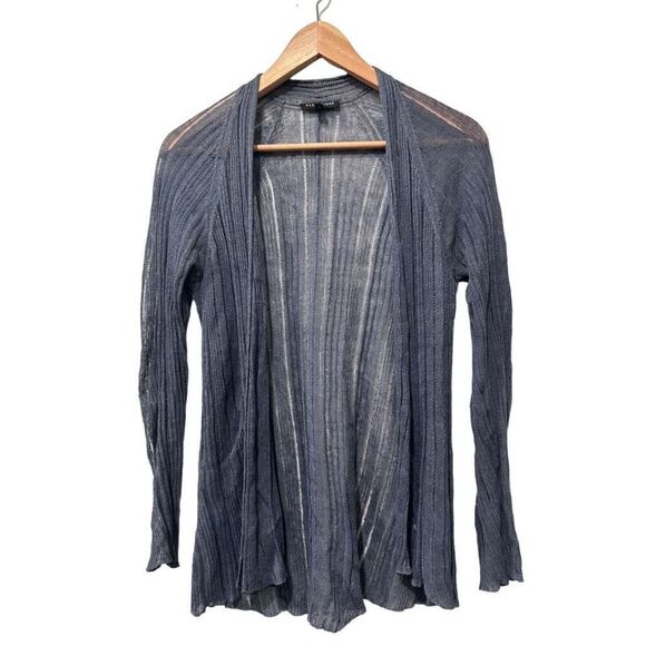 Eileen Fisher Open Front Long Sleeve Ribbed Semi-Sheer Gray Cardigan Size PS - Picture 1 of 9